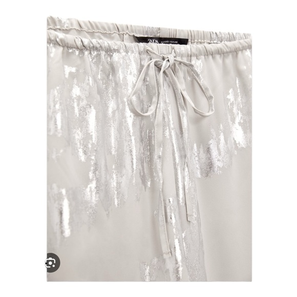ZARA White Silver Metallic Wide Leg Sequin Pants XS NWT - Picture 11 of 12